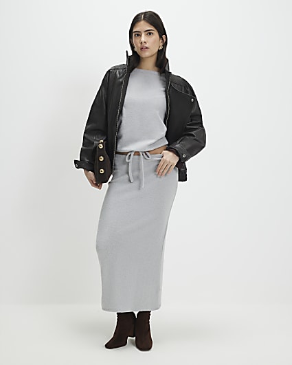 Petite Grey Cosy Ribbed Maxi Skirt