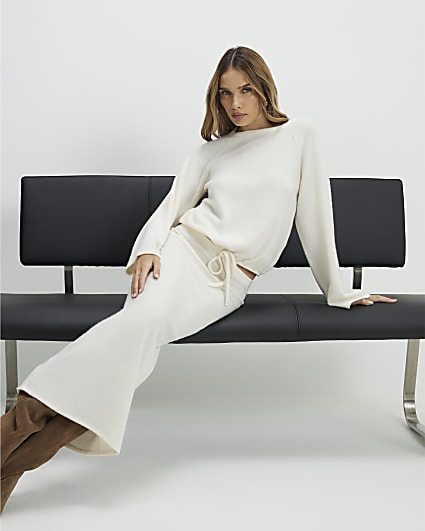 Cream Cosy Ribbed Midi Skirt