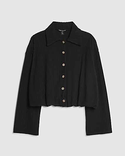 Petite Black Cosy Bubble Hem Cardigan