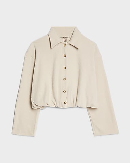 Petite Beige Cosy Bubble Hem Cardigan