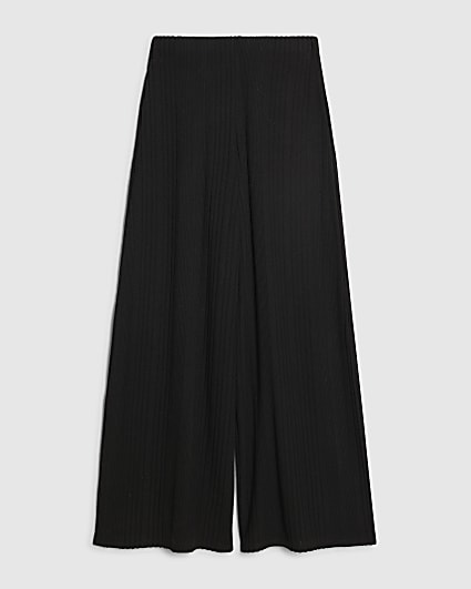 Petite Black Cosy Wide Leg Ribbed Trousers