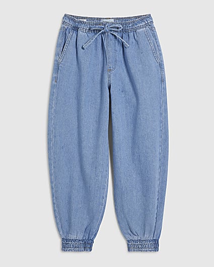 Petite Blue Cuffed Denim Joggers