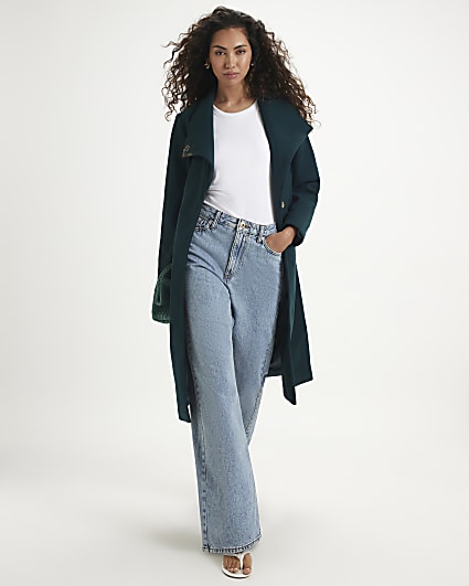 Green Belted Longline Robe Coat