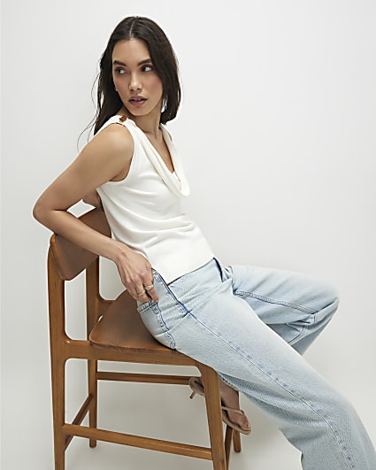 Cream Drape Neck Knitted Vest