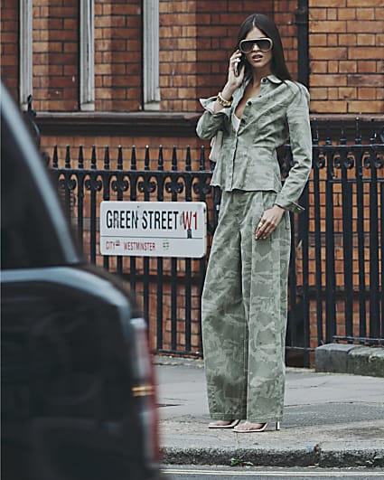 Khaki Denim Camo Print Balloon Trousers