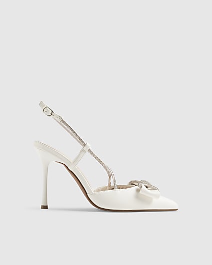 White Bow Diamante Court Heels