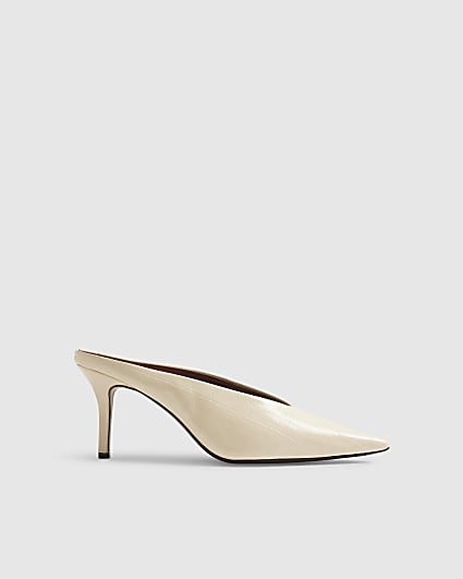 Cream High Throat Mule Court Shoes