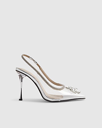Silver Perspex Slingback Court Heels