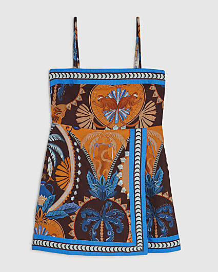 Petite Brown Palm Print Playsuit
