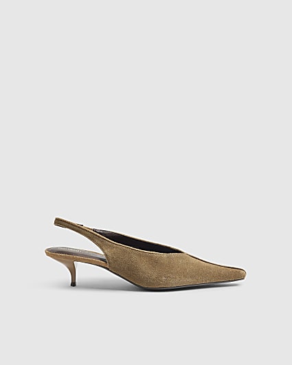 Brown Suede Slingback Low Heels