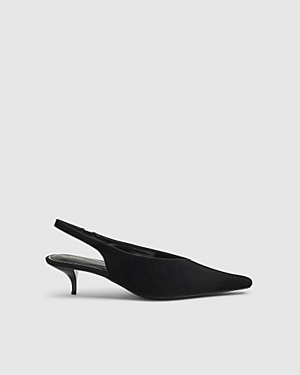 Black Suede Slingback Low Court Heels