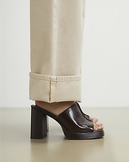 Brown Heeled Mule Sandals