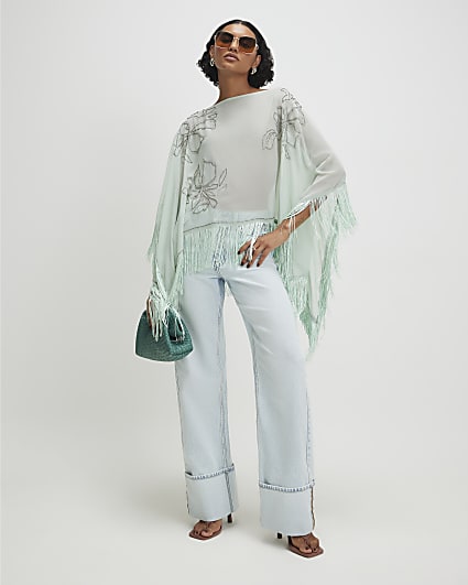 Blue Beaded Tassel Cape