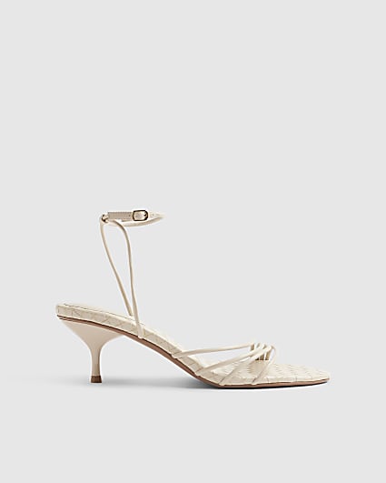 Cream Woven Skinny Strap Sandals