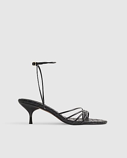 Black Woven Skinny Strap Sandals