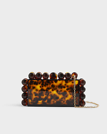 Brown Tortoiseshell Ball Clutch Bag