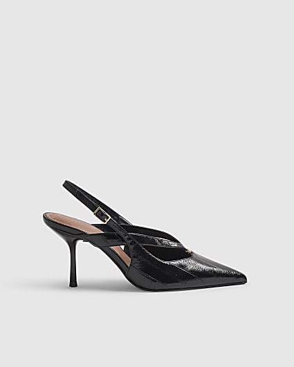Black Strappy Slingback Court Heels