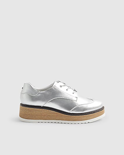 Silver Lace Up Flatform Shoes