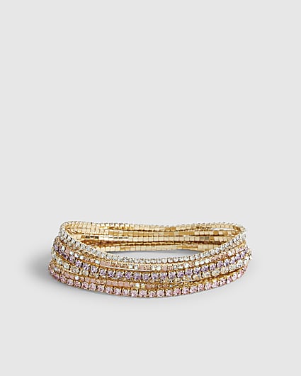 Gold Diamante Bracelet 7 Pack