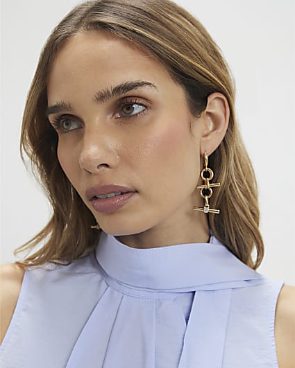 Gold Chunky Bar Drop Earrings
