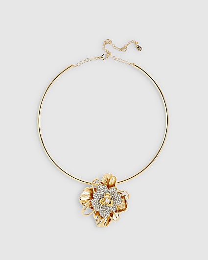 Gold Embellished Flower Torque Necklace