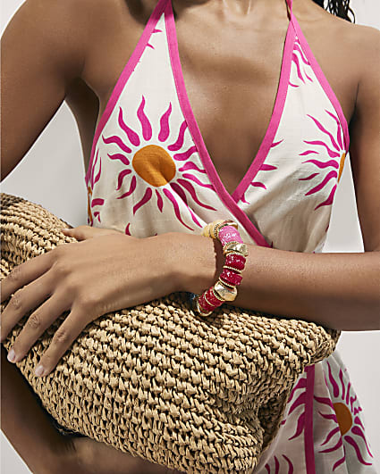 Pink Beaded Stretch Bracelet