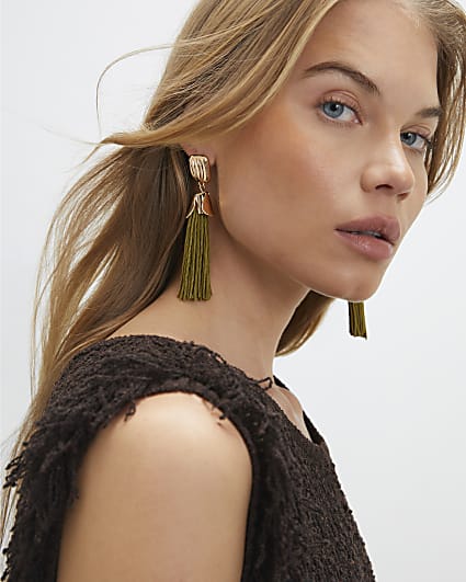 Green Tassel Earrings