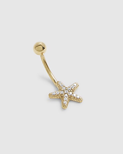 Gold Diamante Starfish Belly Bar