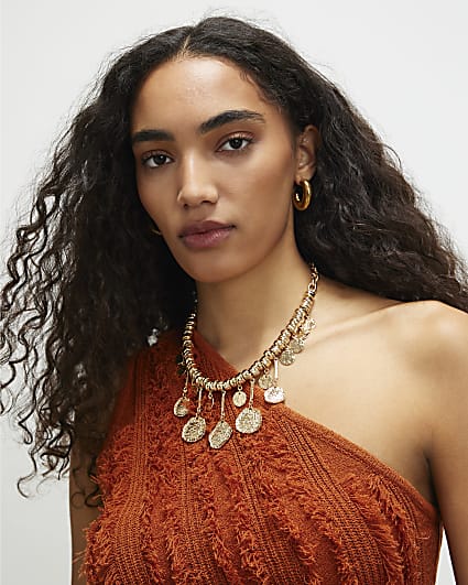 Gold coin collar necklace