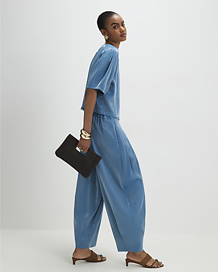 Blue Shimmer Balloon Leg Trousers