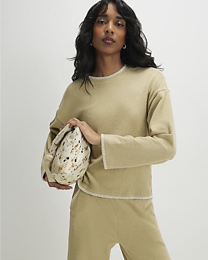 Green Long Sleeve Whipstitch Cosy Sweatshirt