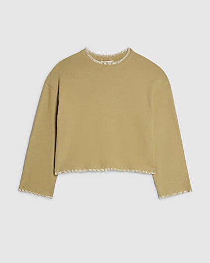 Petite Green Whipstitch Cosy Sweatshirt