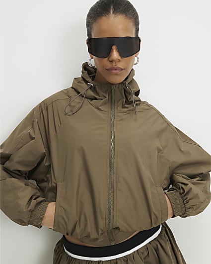 Khaki Nylon Hooded Jacket