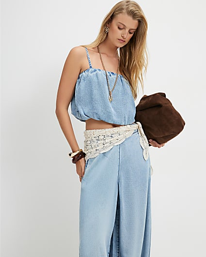 Blue Bubble Hem Denim Top