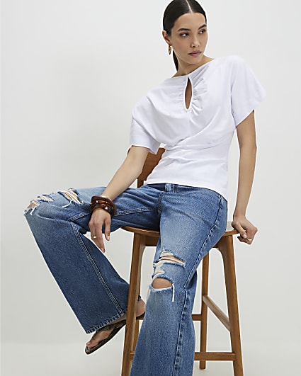 White Angel Sleeve Cut Out T-Shirt