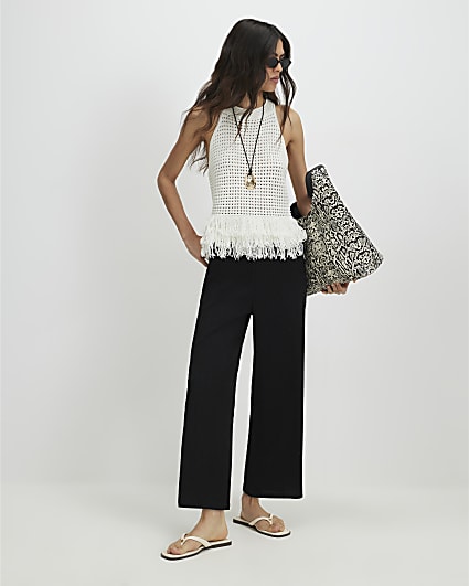 Black Pull On Textured Culottes