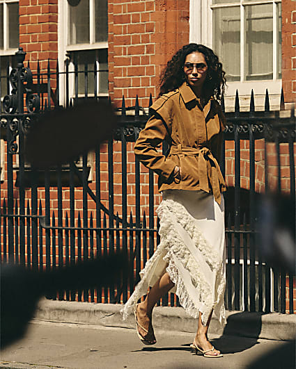 Brown Faux Suede Belted Jacket