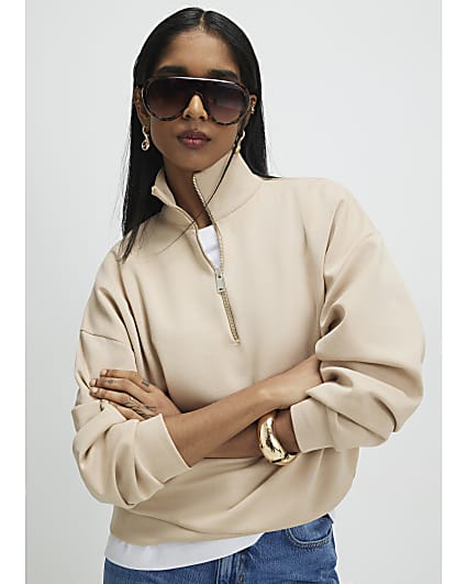 Beige Premium Half Zip Top