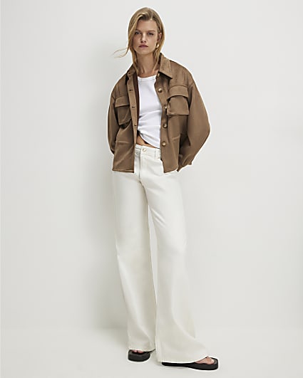 Brown Faux Suede Drawstring Overshirt