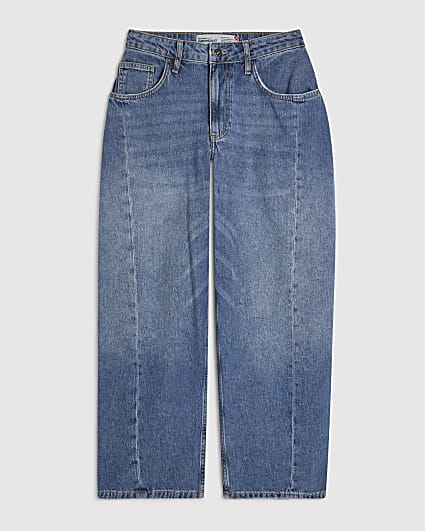 Petite Blue Oversized Barrel Leg Jeans