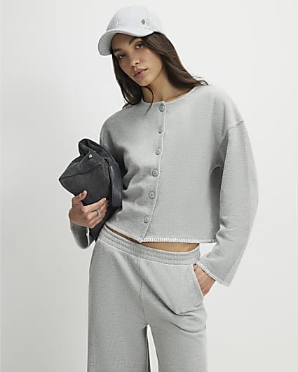Grey Long Sleeve Cosy Whipstitch Cardigan