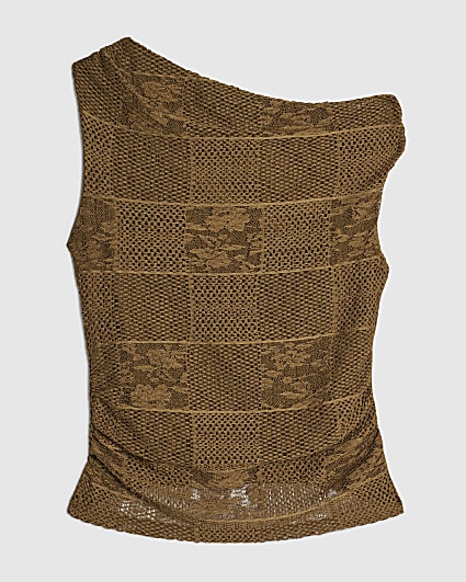 Petite Khaki Lace Off The Shoulder Top