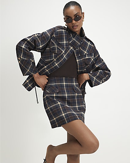 Blue Check A-line Mini Skirt