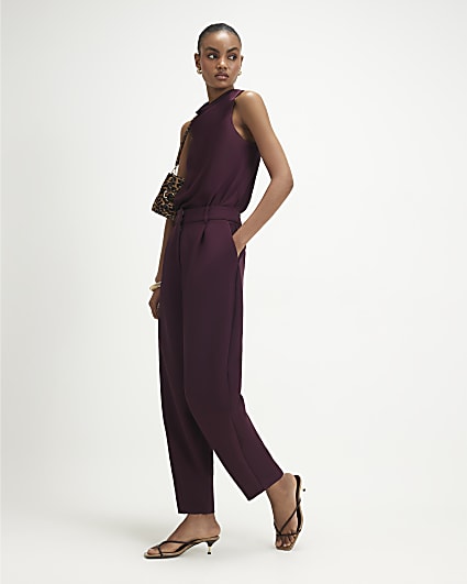 Red Pleat Detail Barrel Leg Trousers