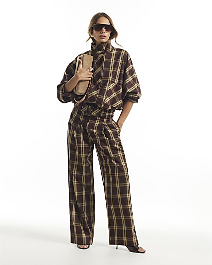 Red Check Wide Leg Trousers