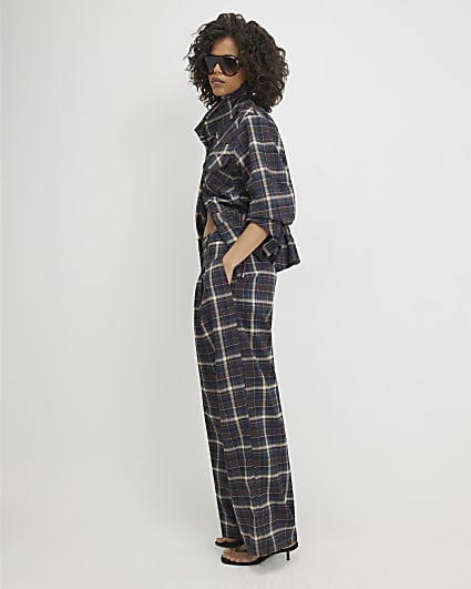 Blue Check Wide Leg Trousers