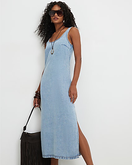 Blue Denim Midi Slip Dress