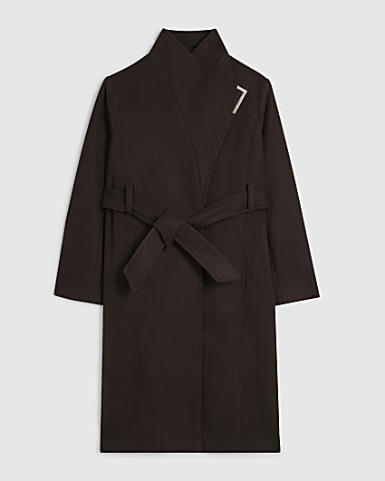 Petite Brown Belted Longline Robe Coat