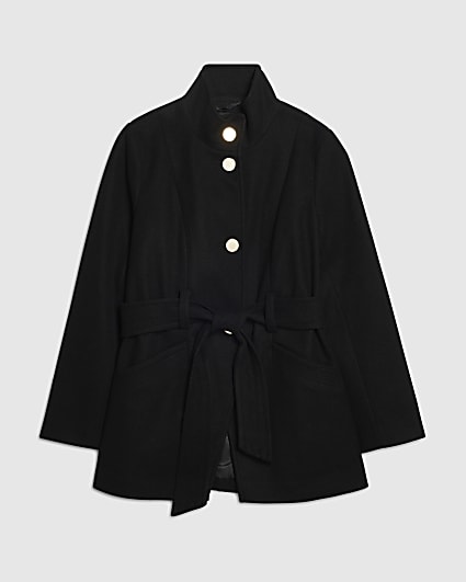 Petite Black Belted Short Coat
