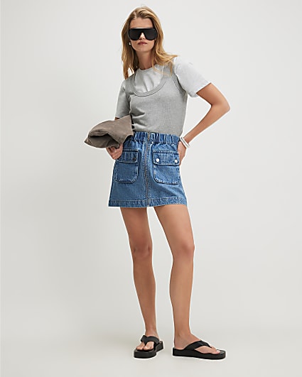Blue Utility Denim Mini Skirt